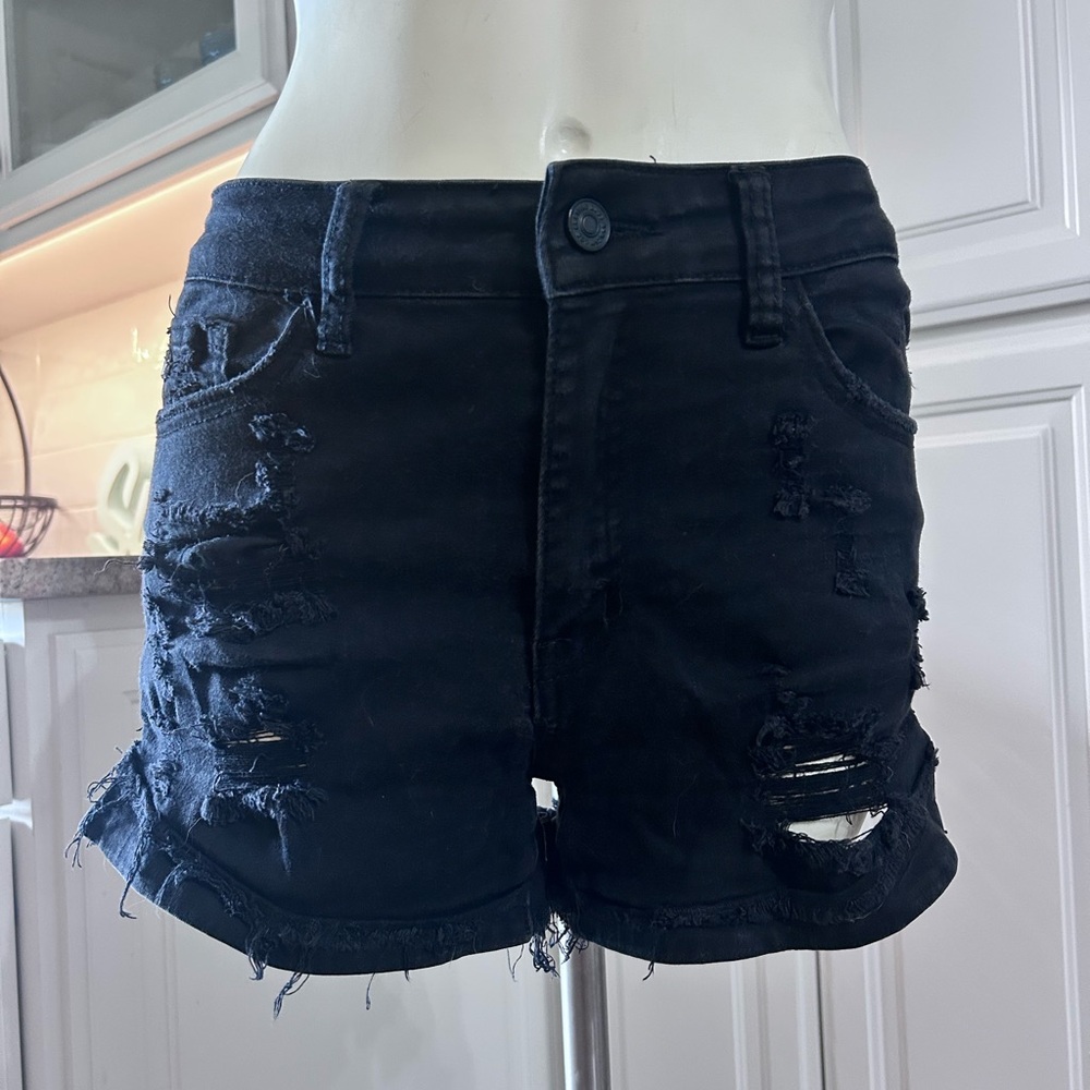 KanCan Black Jean Shorts Distressed Mid-Thigh